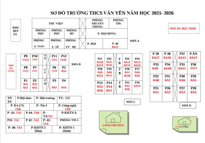 Sơ đồ trường và vị trí phòng học trường THCS Văn Yên năm học 2025-2026